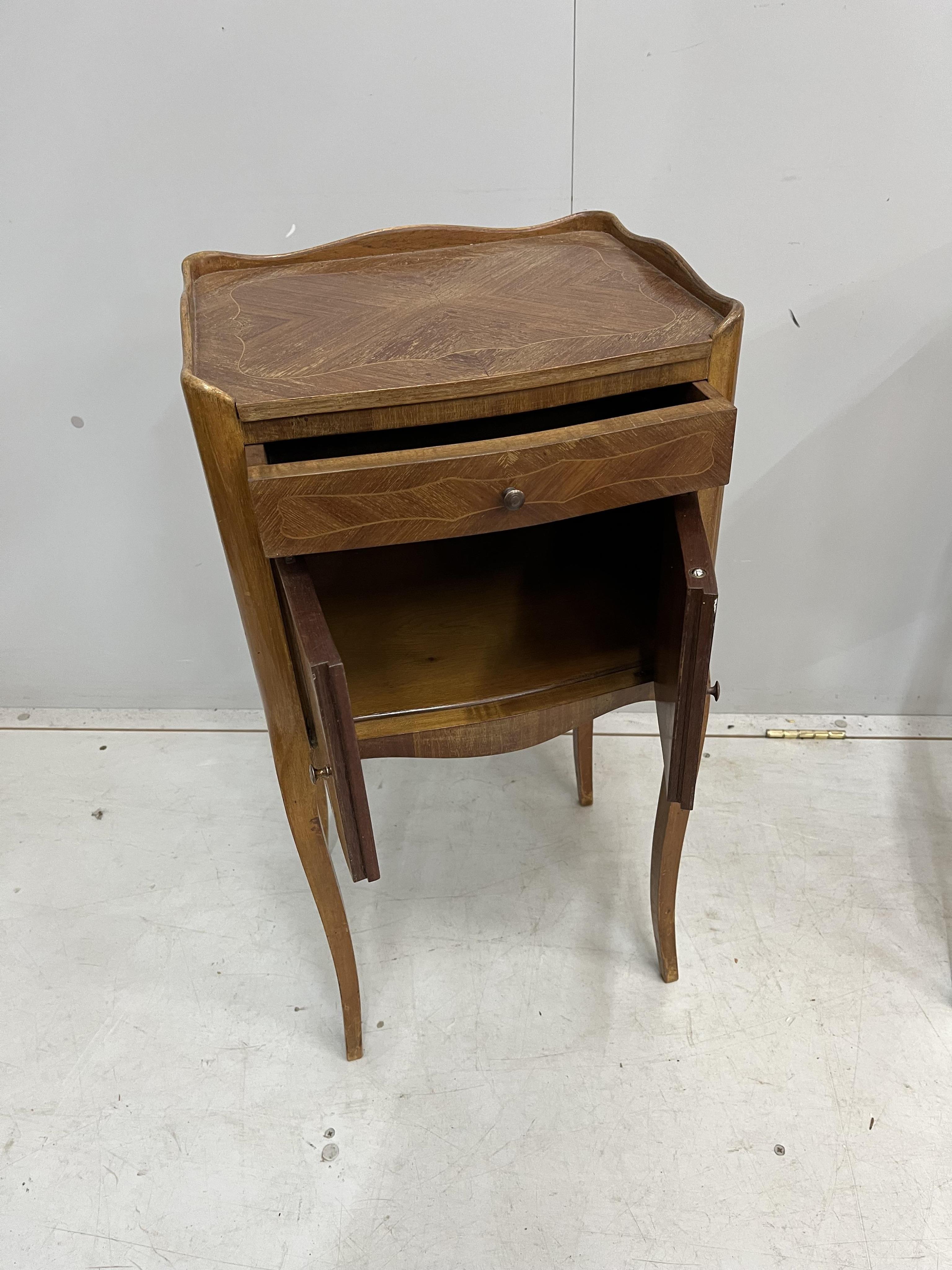 A pair of French kingwood bedside chests, width 36cm, depth 30cm, height 74cm